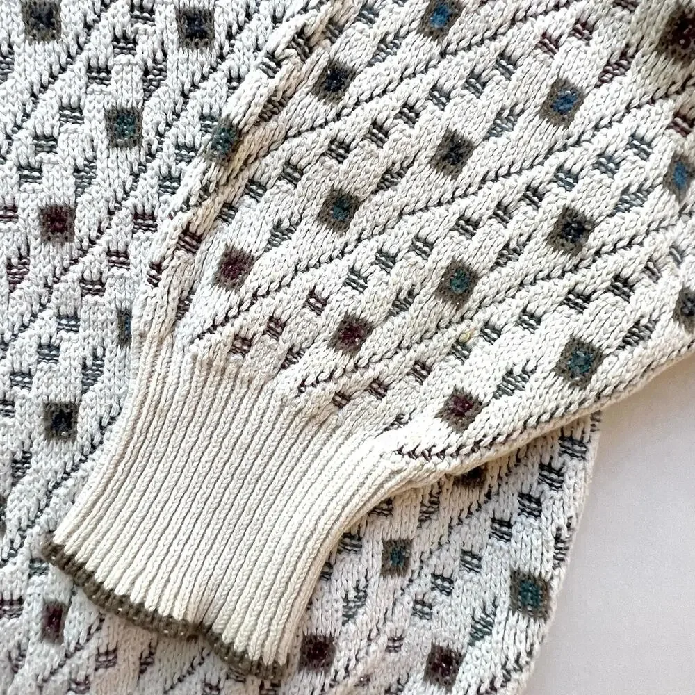 Vintage John Weitz Preppy Geometric Square Abstract Pattern Knit Sweater USA L